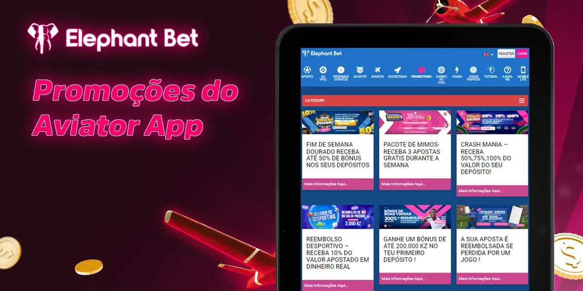 Lista de promoções disponíveis para utilizadores do Brasil na aplicação Elephant Bet